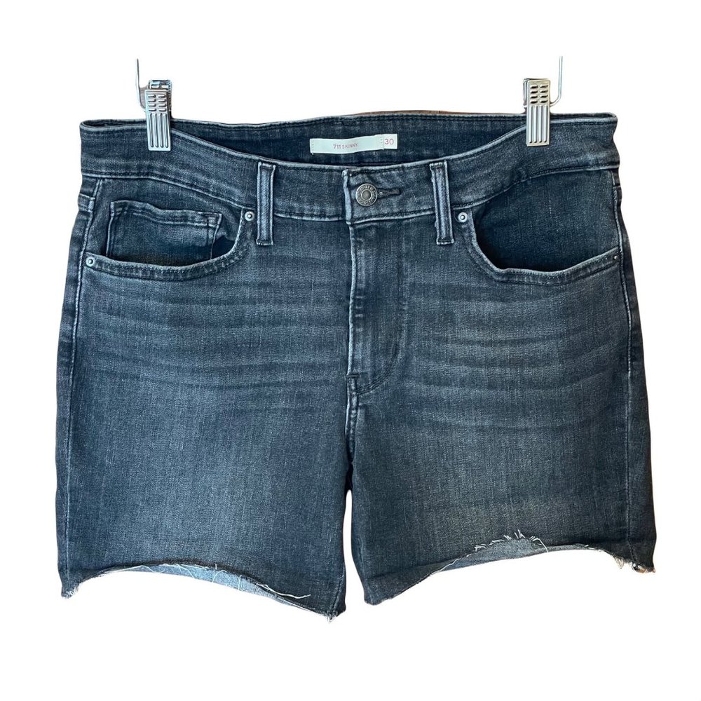 Levi's Womens Sz 30 711 Skinny Cut Off Denim Jean Shorts Stretch Comfort Black